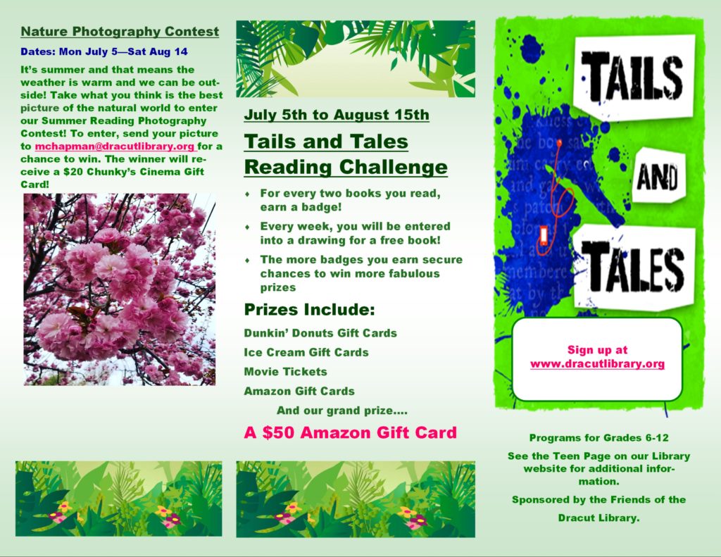 Page one of Teen Summer Reading 2021 Brochure. See link at bottom for pdf copy.